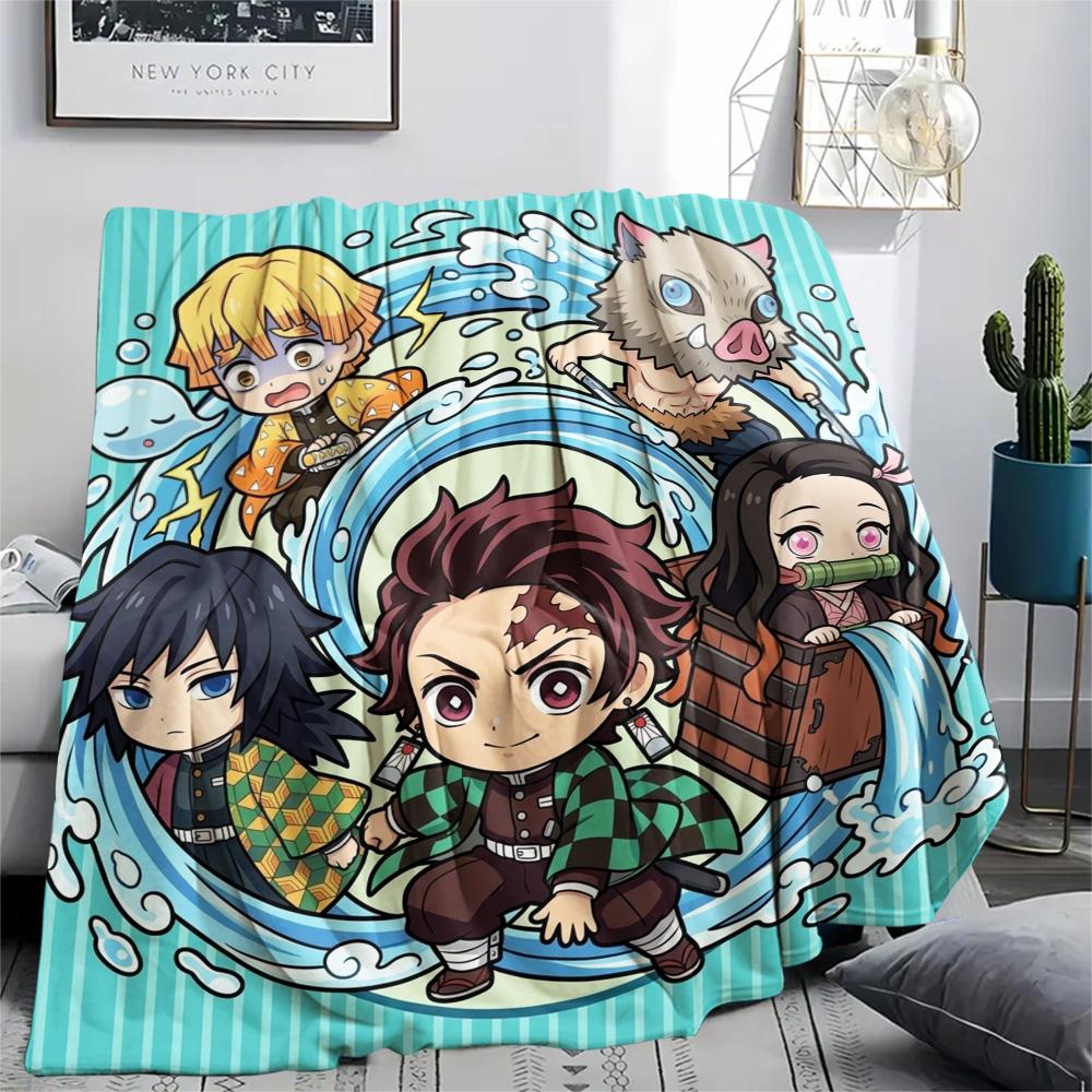 Demon Slayer Tanjiro Flannel Blanket Comfortable Warm Print for Bedroom Sofas Beds Outdoor Picnic Tour.-TING