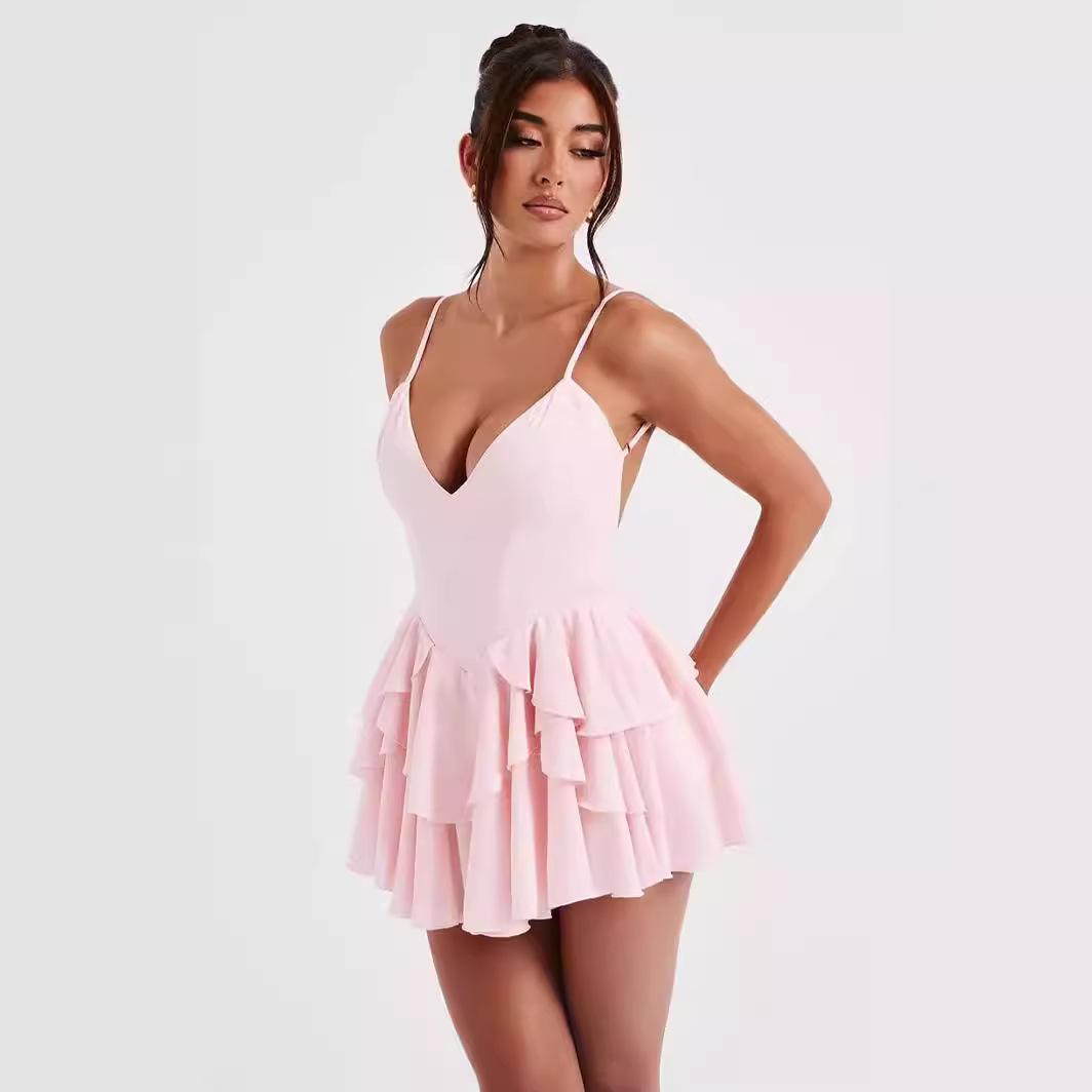 

Сексуальное бандажное летнее платье с открытой спиной, новое модное женское сплошное цветное платье с ремешком, женское мини-короткое платье на подтяжках, женские вечерние клубные платья трапециевидной формы L розовый