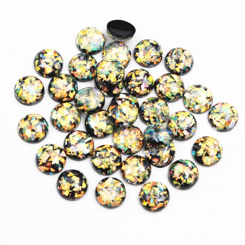 40 Stück Mode Neu 12mm Eingebaut Goldfarbe Metallfolie Flache Rückseite Harz Cabochons Cameo Kuppel DIY Schmuckzubehör