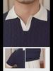 Trendy Italiaanse Kleurblok Polo voor Heren: Lichtgewicht, Ademend, Slim Fit, V-kraag, Jacquard Gebreide Korte Mouw