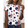 Dames Zomer T-shirt met Ronde Hals en Korte Mouwen met 3D Modieuze Liefdeshart Print Casual Top Machinewasbaar Geschikt voor Dagelijks Buiten Dragen