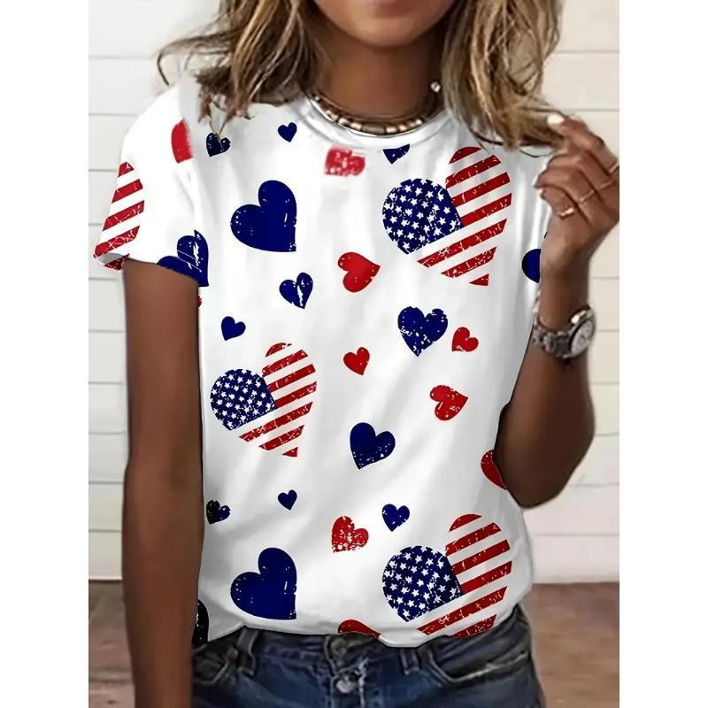 Dames Zomer T-shirt met Ronde Hals en Korte Mouwen met 3D Modieuze Liefdeshart Print Casual Top Machinewasbaar Geschikt voor Dagelijks Buiten Dragen
