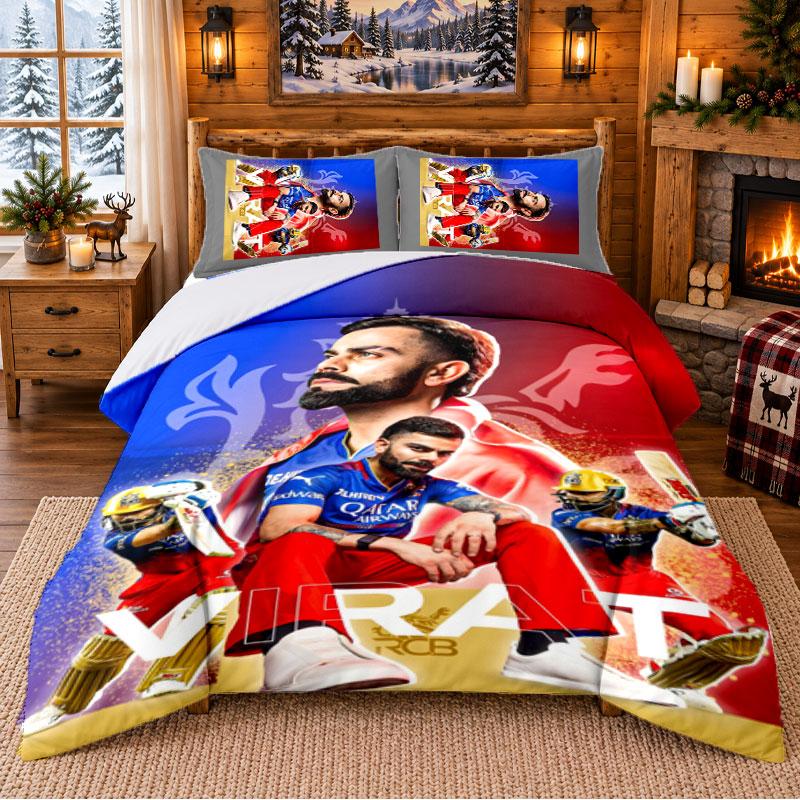 Virat Kohli Pattern Bedding 3Pcs Set Bed Sheet And Pillowcases For Indoor Bedroom