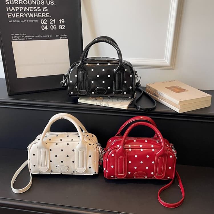 Lackleder gepunktete Boston-Tasche Damen-Tragetasche Umhängetasche
