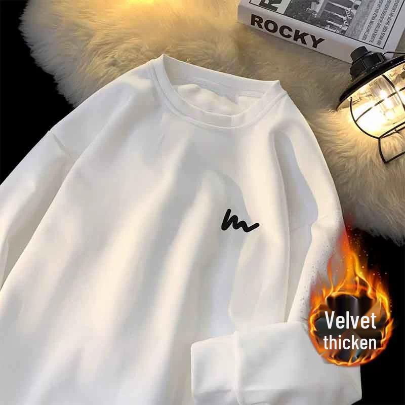 Hua Men's Heavyweight Embroidered Cotton Hoodie - Trendy Spring/Autumn Student Style, Loose Fit Long Sleeve