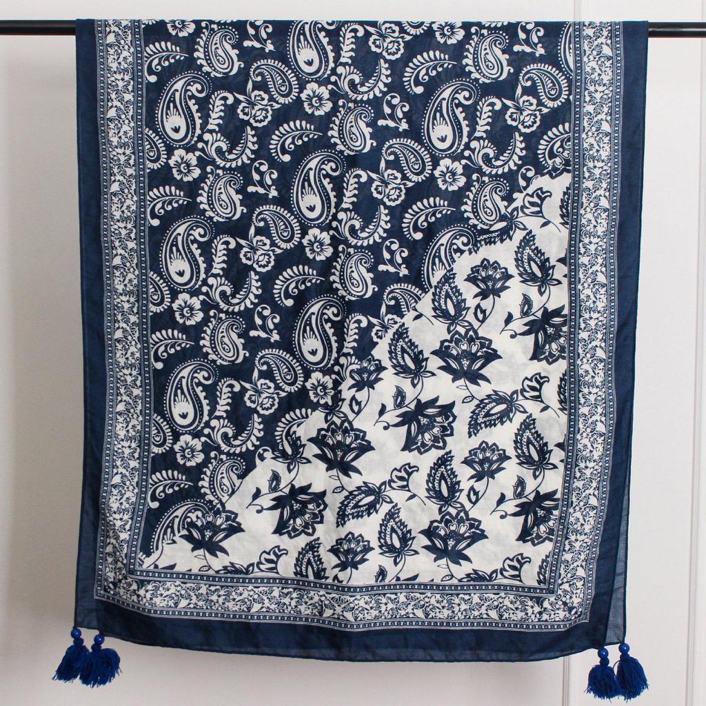 Yunnan Ethnic Tassel Tie-Dye Blue Scarf - Fashionable Travel & Sun Protection Shawl