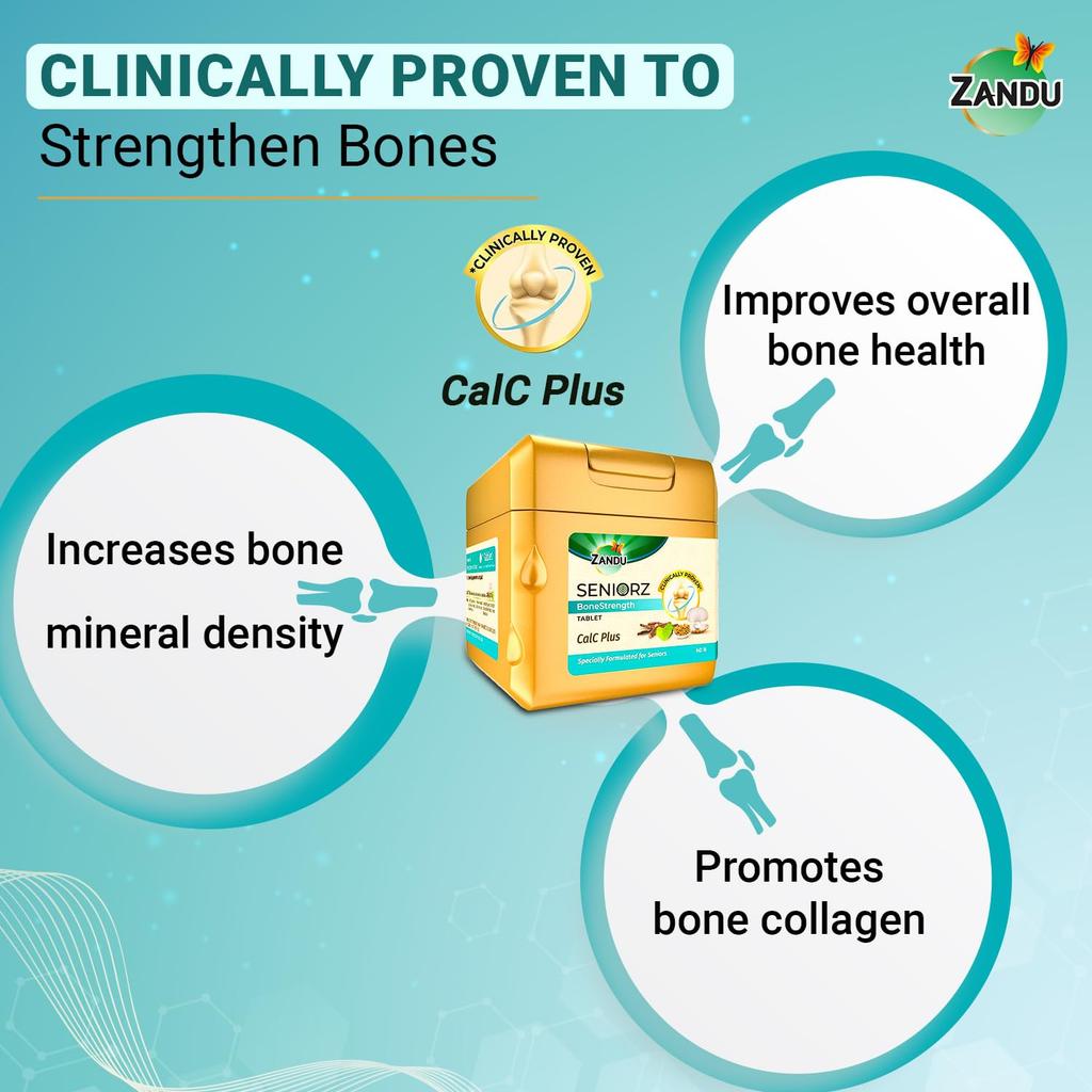 Zandu Seniorz BoneStrength Tablet 60 Tablets for Seniors with Natural Calcium & Vitamin D3 for Strong Bones