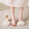 Fashion Women's Sandals White Bow Block Pearl Ladies Shoes Heel Comfortable and Elegant Summer 2025 Vintage Designer Korea Comfort Vip