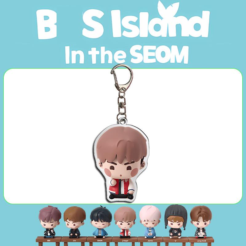 BTS In the SEOM Acrylic Keychain, 2025 Cute Cartoon Chibi Character Figure Pendant, Kpop Merchandise Bag Charm Key Ring for ARMY Fans
