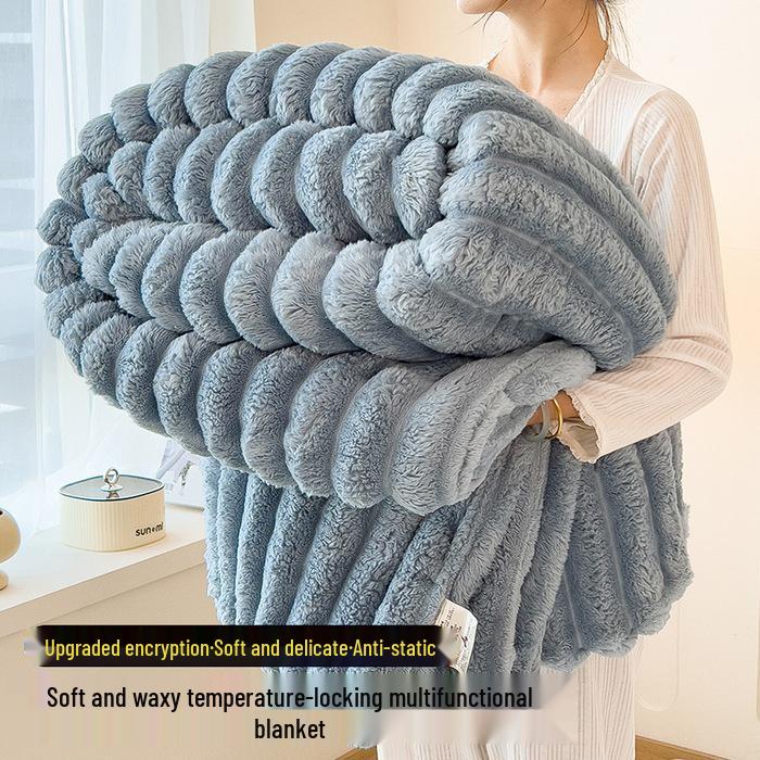 2024 Luxury Solid Color Rabbit Plush Ribbed Blanket