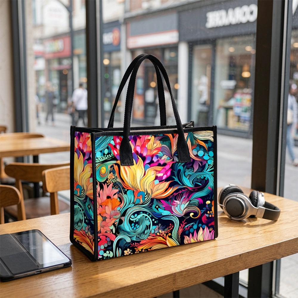 Colorful Floral Large Tote Bag Casual Shoulder Handbag for Daily Shopping Travel Use