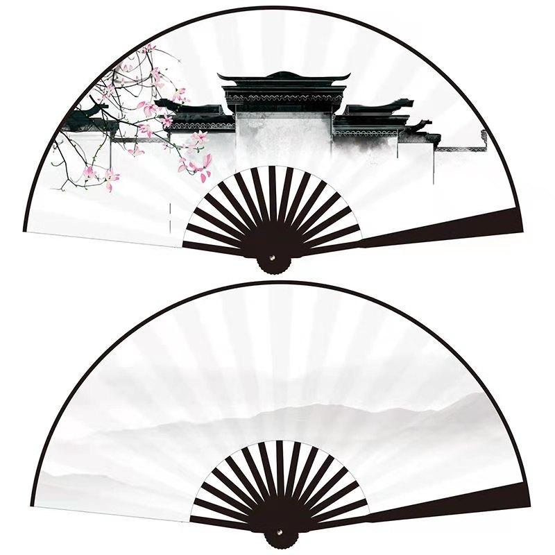 Large Men Silk Fan Hanfu Decoration Classical Portable Bamboo Gift Hand Fan Abanicos Para Boda 33cm Summer Fans Ventilateur