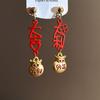 Chinese Style Red Yuanbao Earrings Drip Oil Hollow Out Good Luck Drop Earrings  Girls