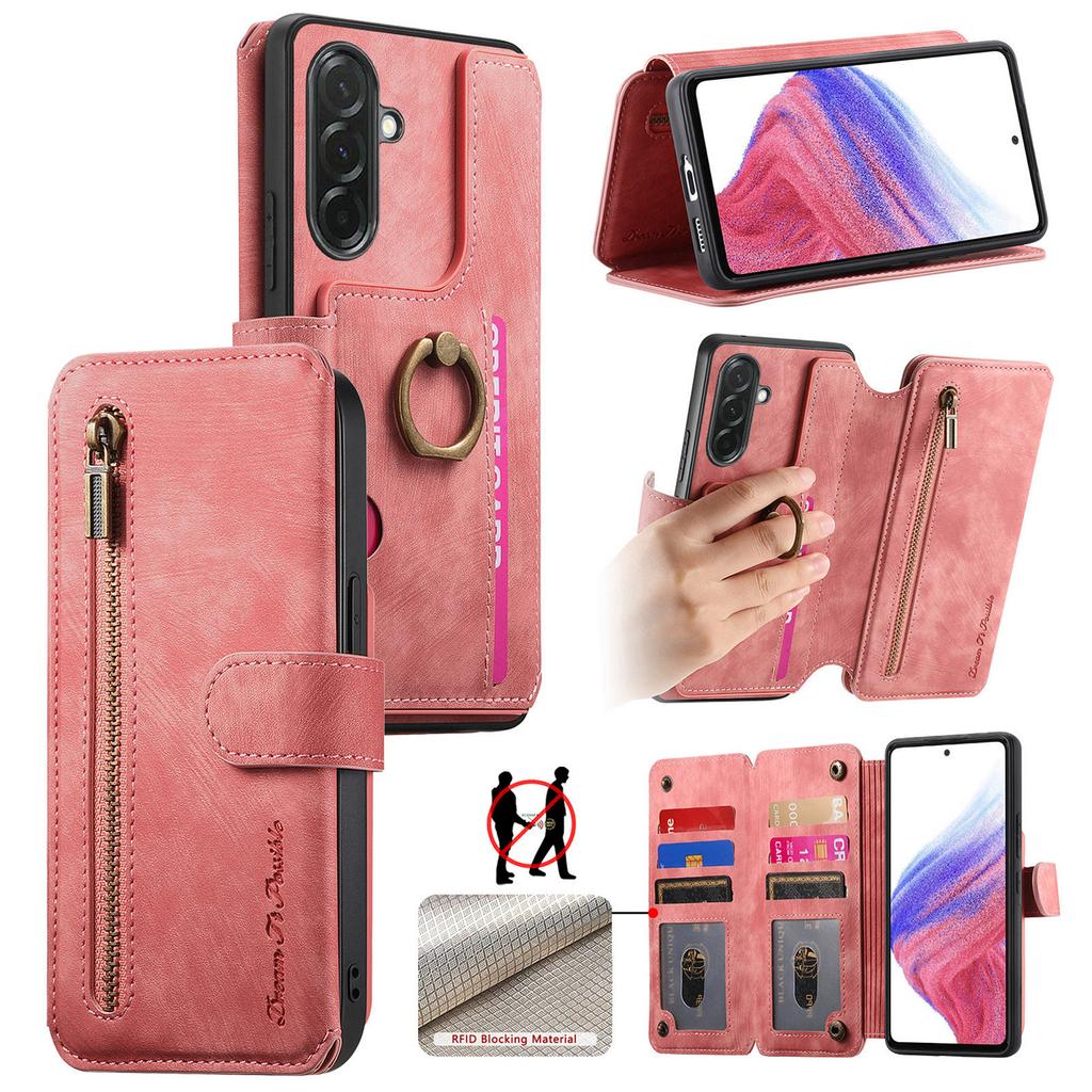 For Samsung Galaxy A36 5G Leather Phone Back Cover with RFID Blocking Zipper Wallet Kickstand