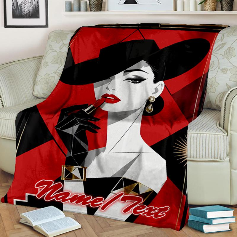 1PC Custom Name Vintage Glamour Woman outdooor Flannel blankets Throw Blanket All-Season Throw Gift Bedspread for Couch, Bed, Camping Holiday Birthday