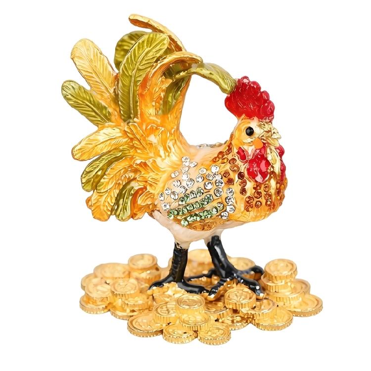 Premium Alloy Rooster Figurine Box With Enamel Finish For Safekeeping Valuables And Gifts Jewelry Organiser