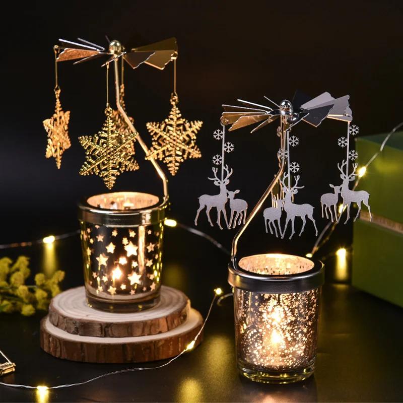 Hot Rotating Candle Stick Holder Candlestick Home Decoration Hallowmas Christmas Gift Party Room Decor Carousel Candle Stand