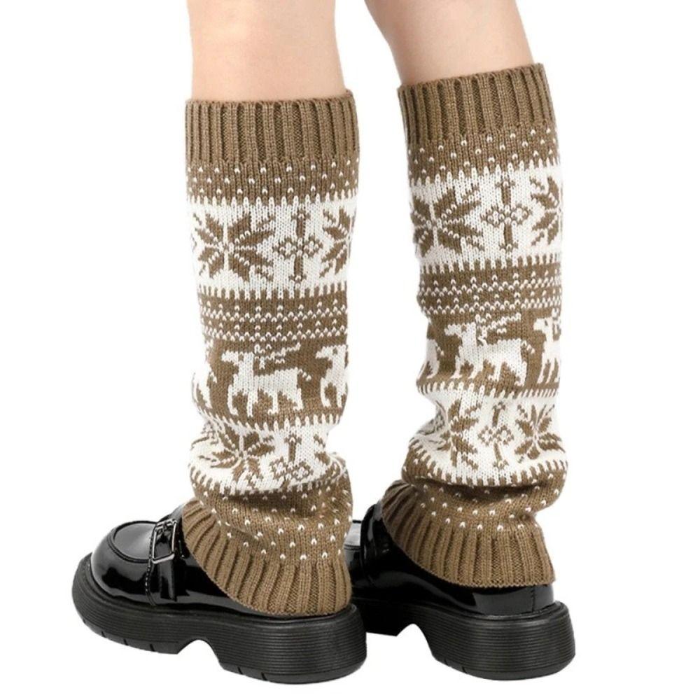 Retro Women Knitted Sock Deer Calf Socks Gifts Christmas Winter Leg Warmers