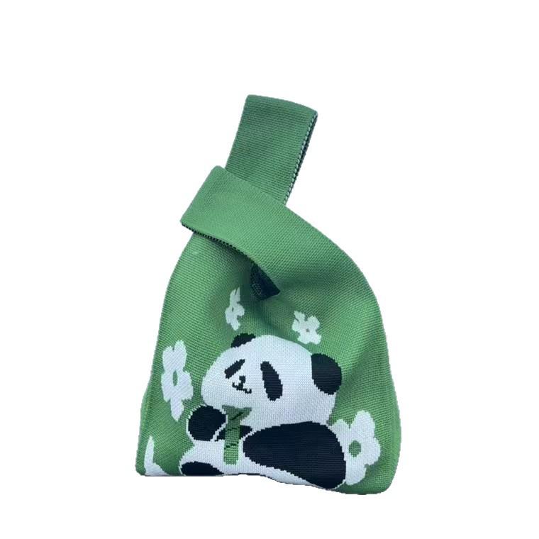 Handmade Cute Panda Knitted Tote - Versatile Women's Woven Handbag