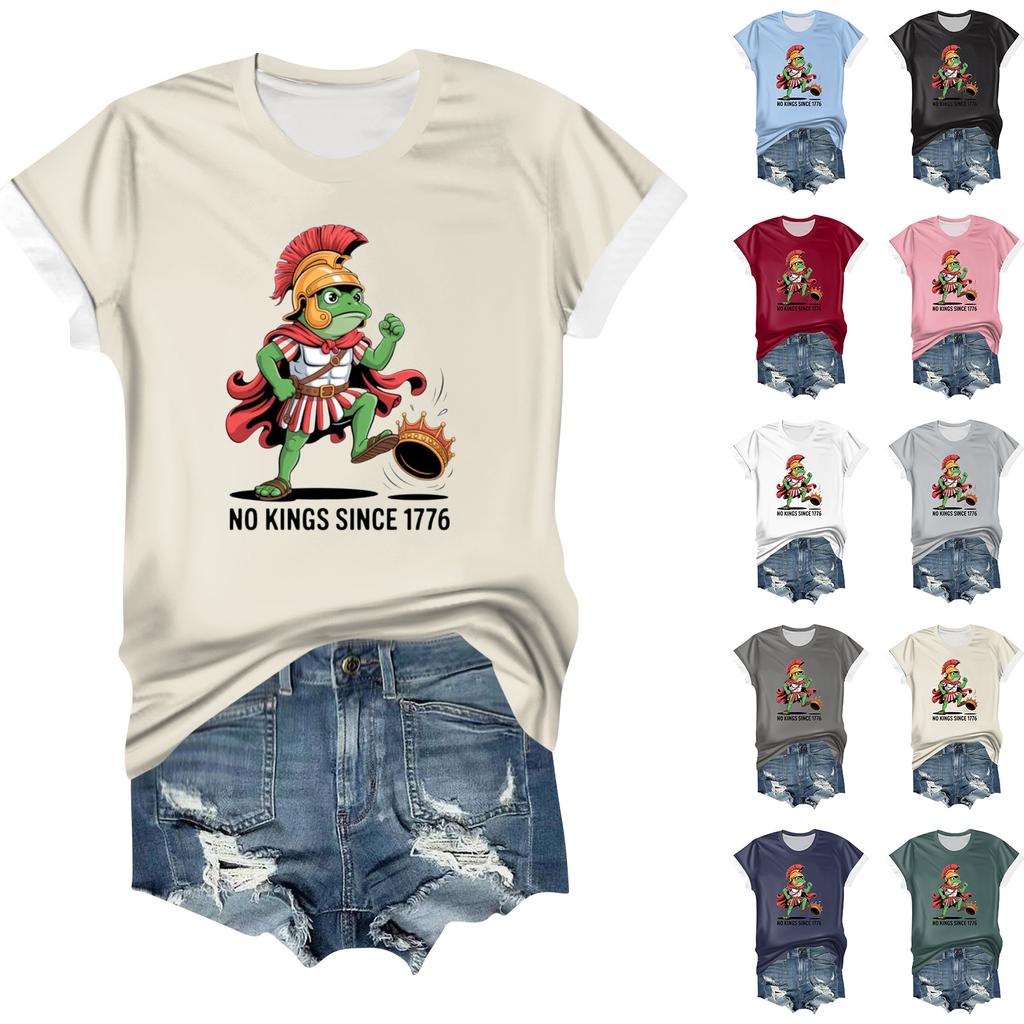 Women's Casual Printed T-shirt Round Neck Pullover Short-sleeved Top