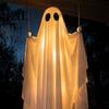 Funny Halloween Yard Art Hanging Swinging Ghost Decoration, LED Light Up Large Spooky Patio Tree Decor with Remote Control for Outside Garden