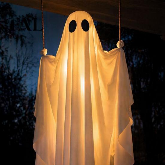 Funny Halloween Yard Art Hanging Swinging Ghost Decoration, LED Light Up Large Spooky Patio Tree Decor with Remote Control for Outside Garden