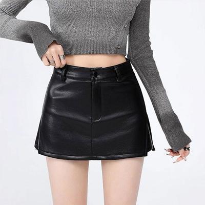 Fustă Damă din Piele PU Y2k Talie Înaltă Decupată A-line Pantaloni Scurți Fustă Mini Croială Slim Îmbrăcăminte Feminină Toamnă Iarnă