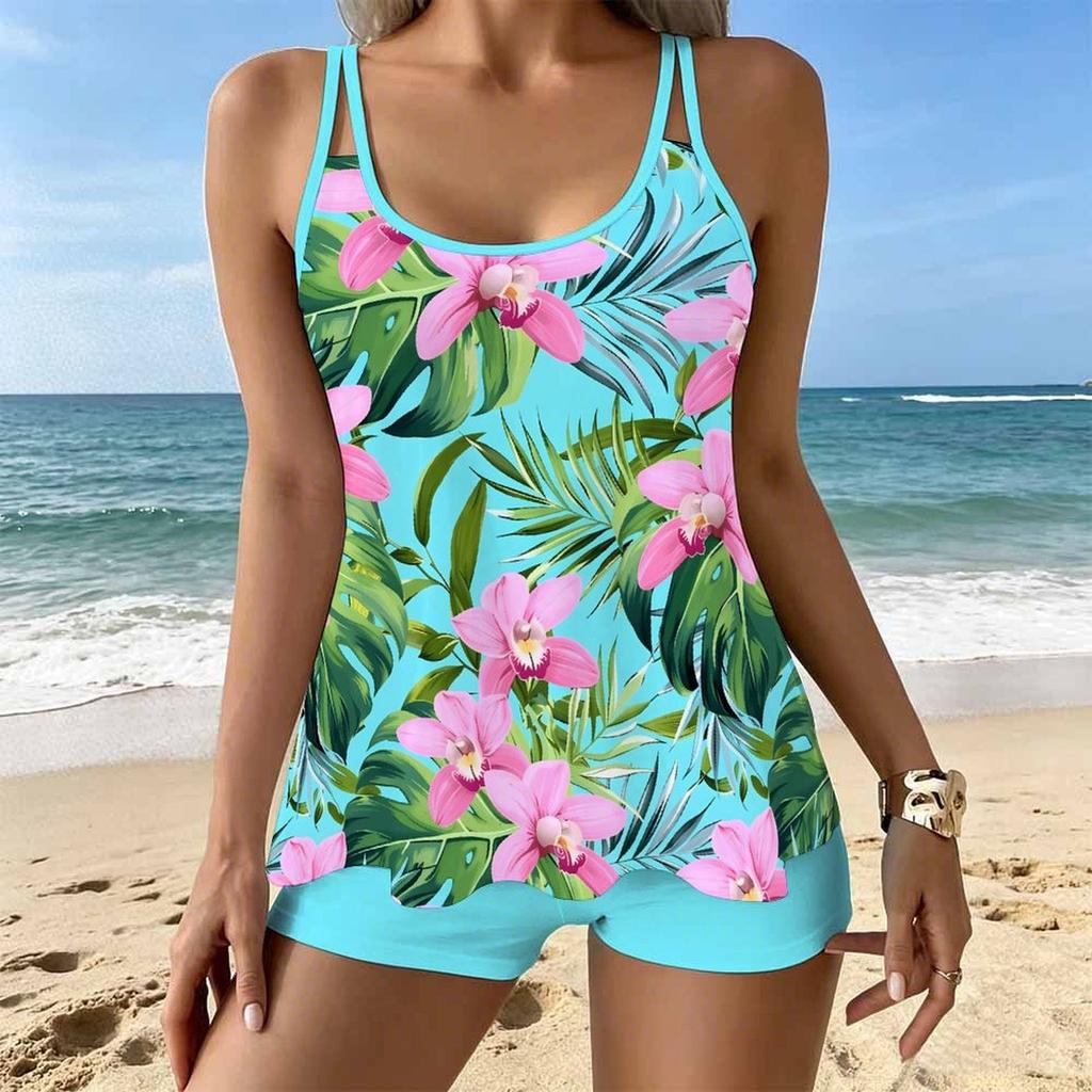 Women's Swimwear Tankini 2 Piece Swimsuit  Seaside  Print Vacation Bathing Suits