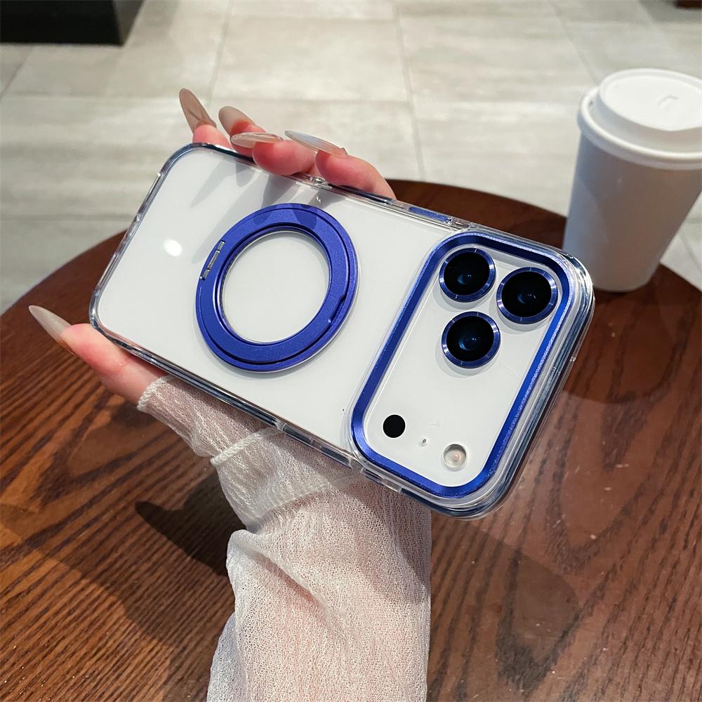 For iPhone 17 Air 16 Pro Max Transparent For Magsafe Magnetic Rotating Holder Stand Case For iPhone 12 13 14 15 Plus Frame Cover