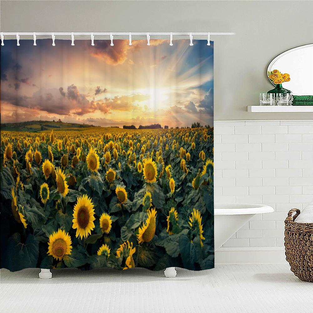 Beautiful Colorful Sunflower Flower Printed Shower Curtains Frabic Waterproof Polyester Decor Bath Curtain With Hooks 240x180cm
