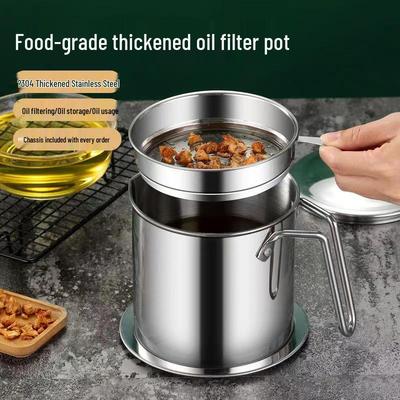Large Capacity 304 Stainless Steel Oil Pot with Filter Screen for Kitchen Use