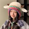 Windproof Knitted Deer Antler Hat Plush Fur Festival Christmas Antler Hat New Cycling Cap  Outdoor
