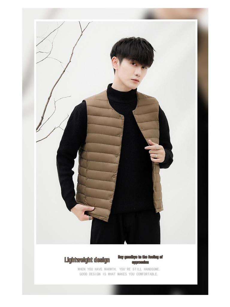 Men's Ultra-Light Down Vest, Large Size, Winter 2026, Short Style with Round Neck, Casual and Portable