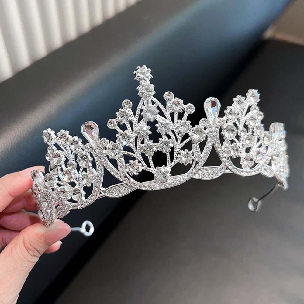Shiny Silver Floral Crown Elegant Princess Rhinestone Tiara Crown Hair Accessory  Photography Props