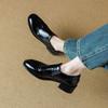 Fashion NEW Autumn/Spring Women Pumps Round Toe Chunky Heel Shoes Genuine Leather Shoes for Women Slip-on Brogue Black Soft Women Shoes