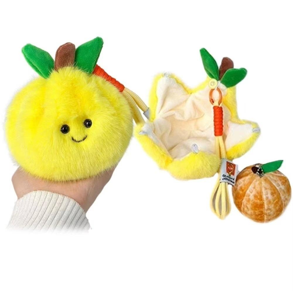 Soft Filled Orange Plush Keychain Furry Texture Simulation Food Toy Backpack Decor