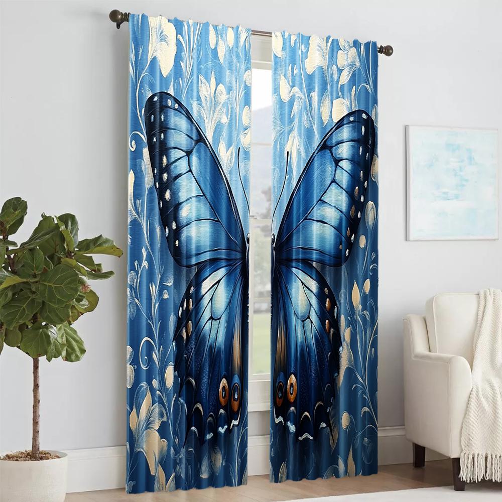 Set Of 2 Versatile Polyester Transparent Curtains Home Decoration Blue Butterfly Use Bedrooms Living Rooms Curtain Ideal For Area