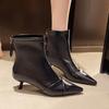 Fashion Small Heel Booties Autumn New Pointed Toe Rear Zipper Anti-Slip Wear-Resistant Cotton Boots