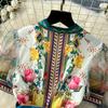 Elegant Retro Print Flower Long Dresses Women Summer Autumn Holiday Palace Style National Trench Belt V Neck Party Dress