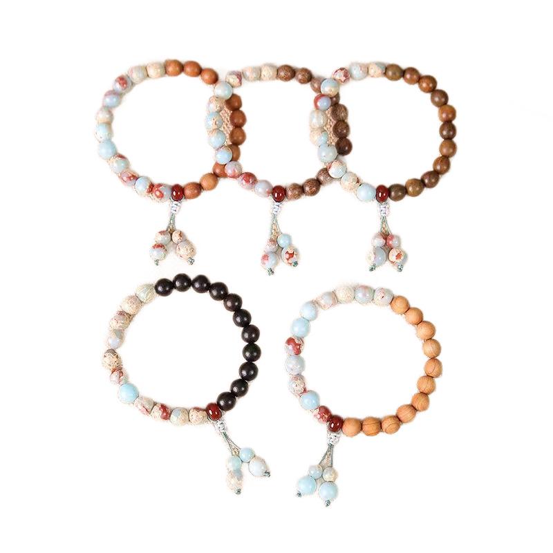 Red Pine & Green Sandalwood Beads with Shoushan Stone Bracelet - Unisex Chinese Style