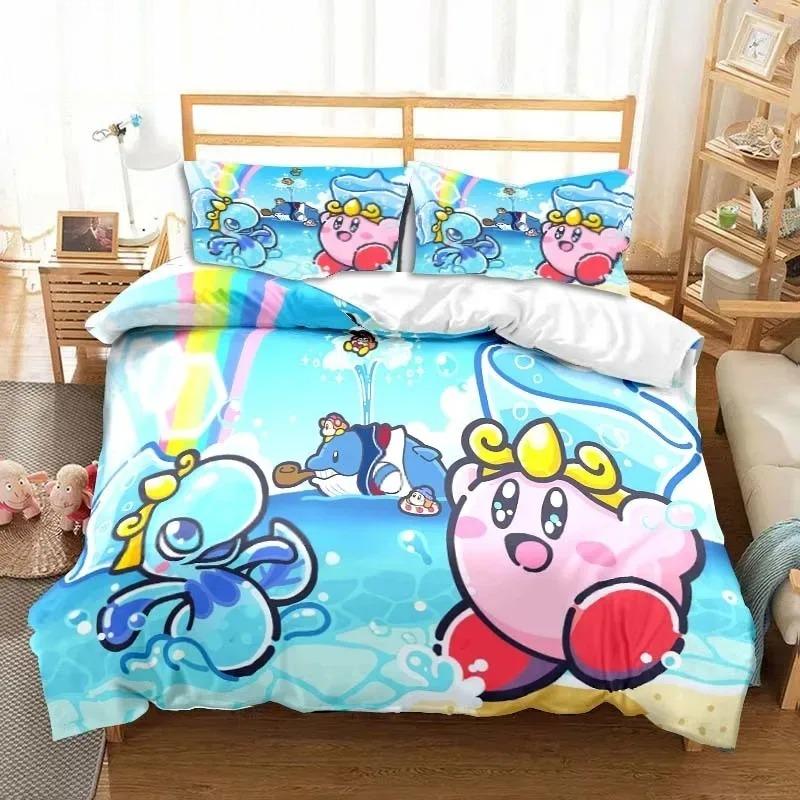3D Printed Kawaii Cartoon Kirbys Bedding Collection Single Twin Full Queen King Size Bed Collection Adult Kid Bedroom Bedding Gift