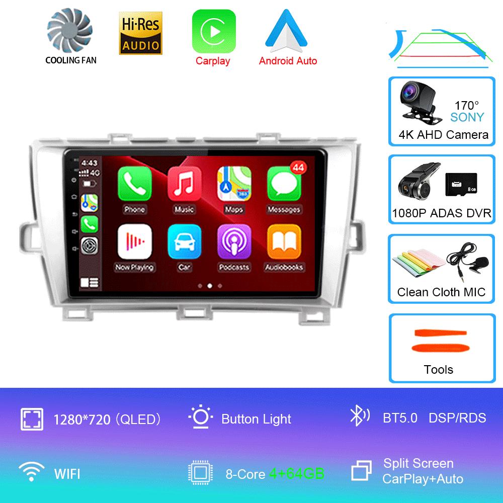 Car Radio Android 14 Carplay For Toyota Prius XW30 2009 2010 2011 - 2015 Navigation GPS Multimedia Player wifi+4G BT Auto 2 DIN