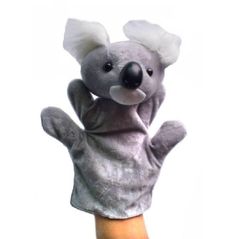 Weiche und entzückende Handpuppen von Gemeinschaftshelfern mit bunten Tiermotiven