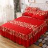 3PC Printed Bed Skirt Set 1Bed Skirt+2Pillowcases Floral Lace Bed Skirt Breathable Soft Bed Cover Bedding Set 360 ° Anti Slip Mattress Protector Cover