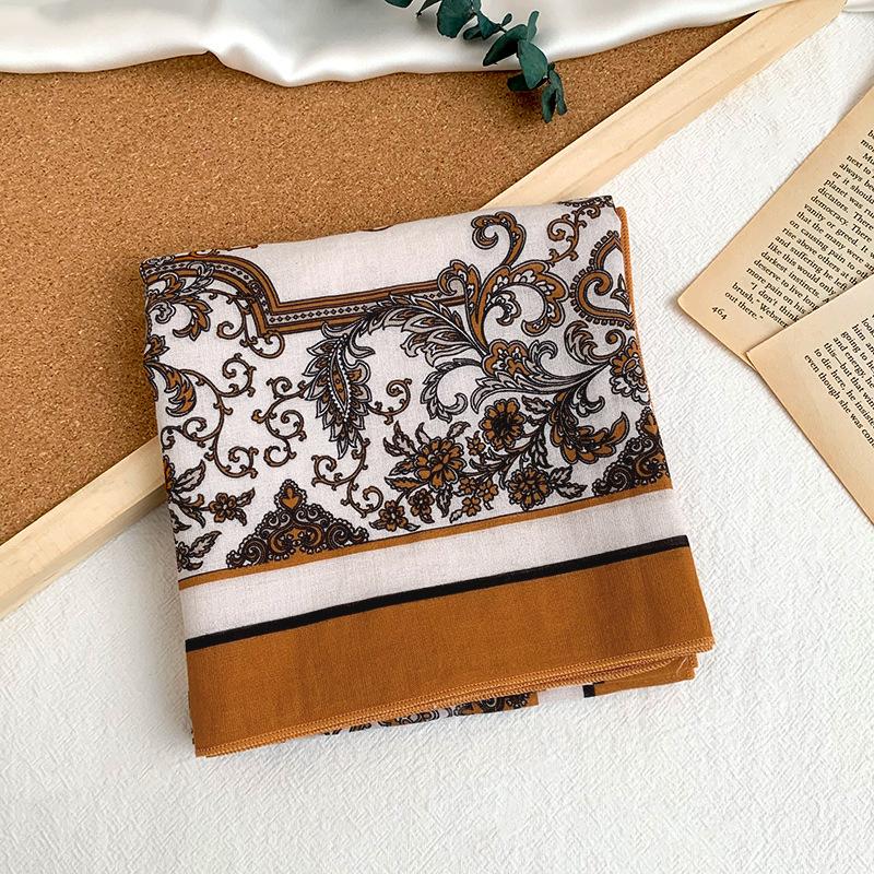 Cotton square scarf, silk scarf, high-end new small shawl, neck protector, small scarf, multi-purpose floral headscarf, headband, hair tie