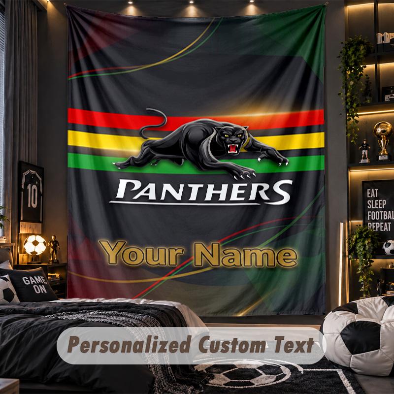TapestryPenrith Panthers Custom Name Text Personalized Wall Hanging Tapestry Home Wall Decor
