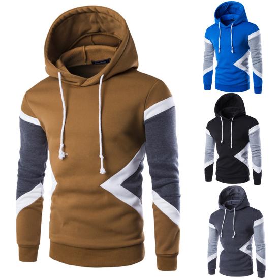 Herren Hoodie Kontrastfarbe Kordelzug Herbst Winter Locker Patchwork Sweatshirt Männliche Kleidung