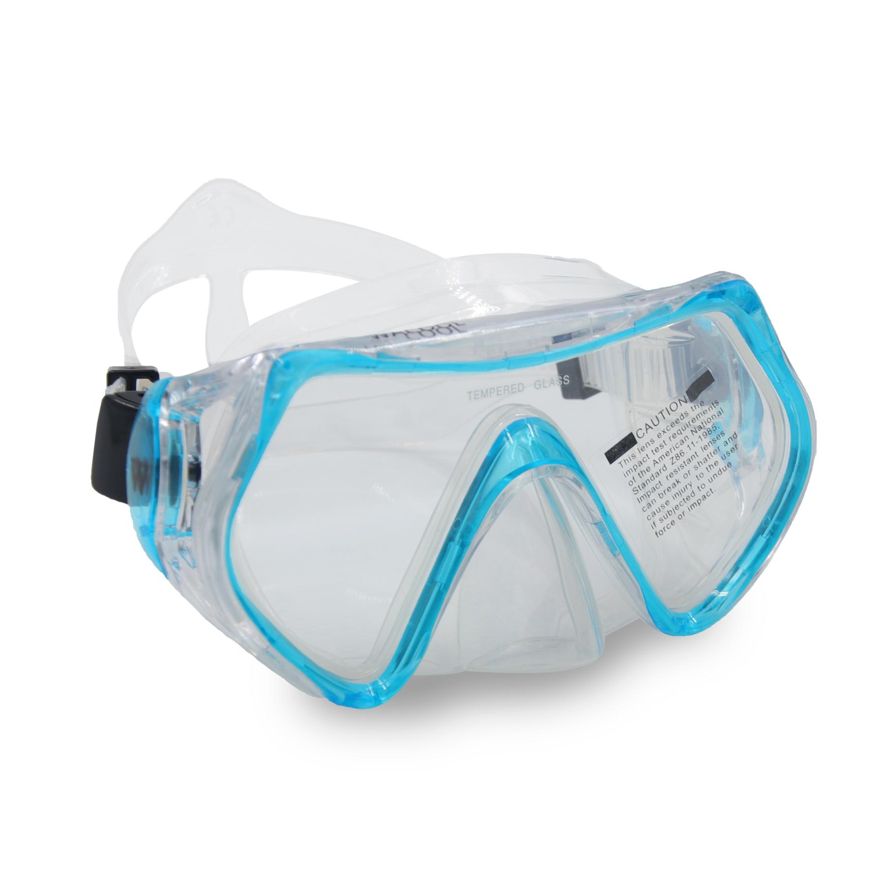 

Маска для сноркелинга Очки для плавания Очки для подводного плавания Силиконовая юбка для подводного плавания Закаленное стекло Очки для сноркелинга Регулируемый ремешок небесно-голубой