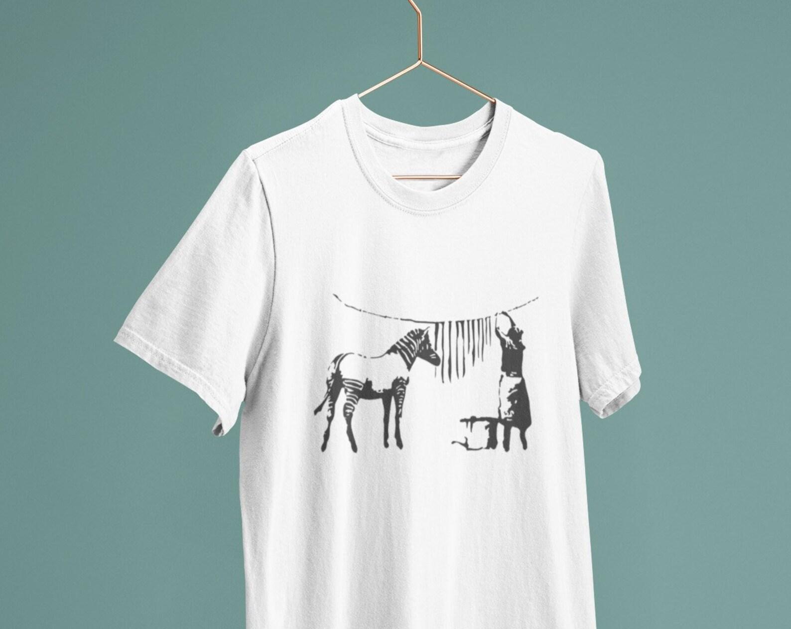 Banksy Zebra Stripes Graffiti / Heavyweight cotton unisex T shirt with print tee top XL