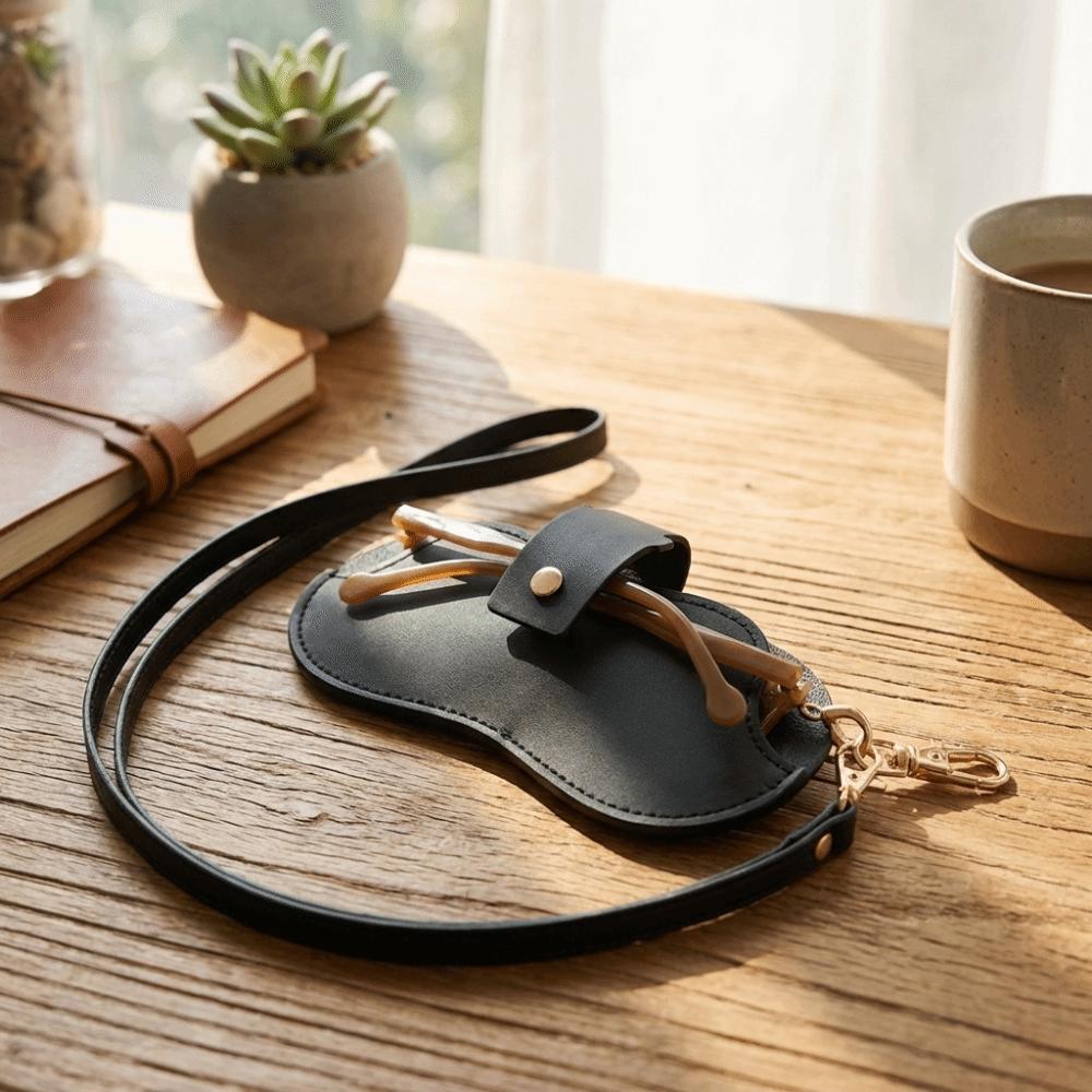 Hanging Neck PU Leather Glasses Bag Sunglasses Pouch Sunglasses Eyeglass Bag  Outdoor